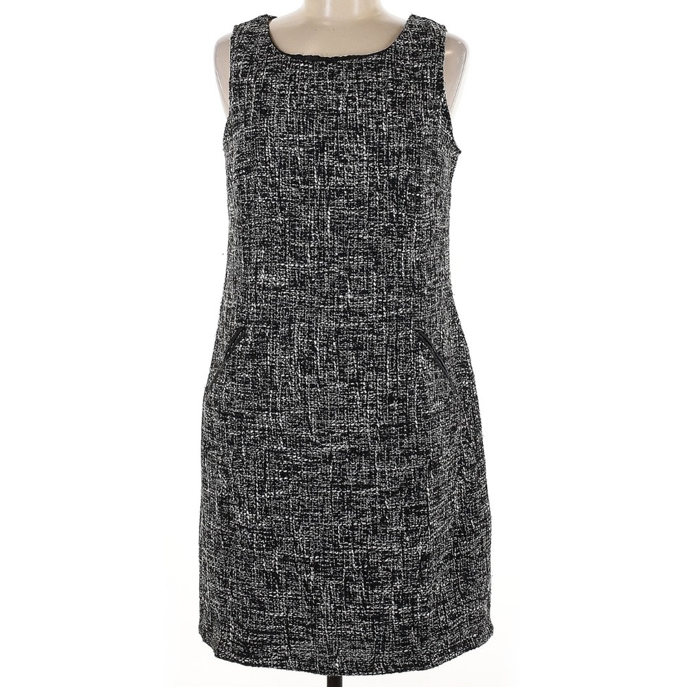Dana Buchman Elegant Black Tweed Dress w/Leather detailing - Size 12
